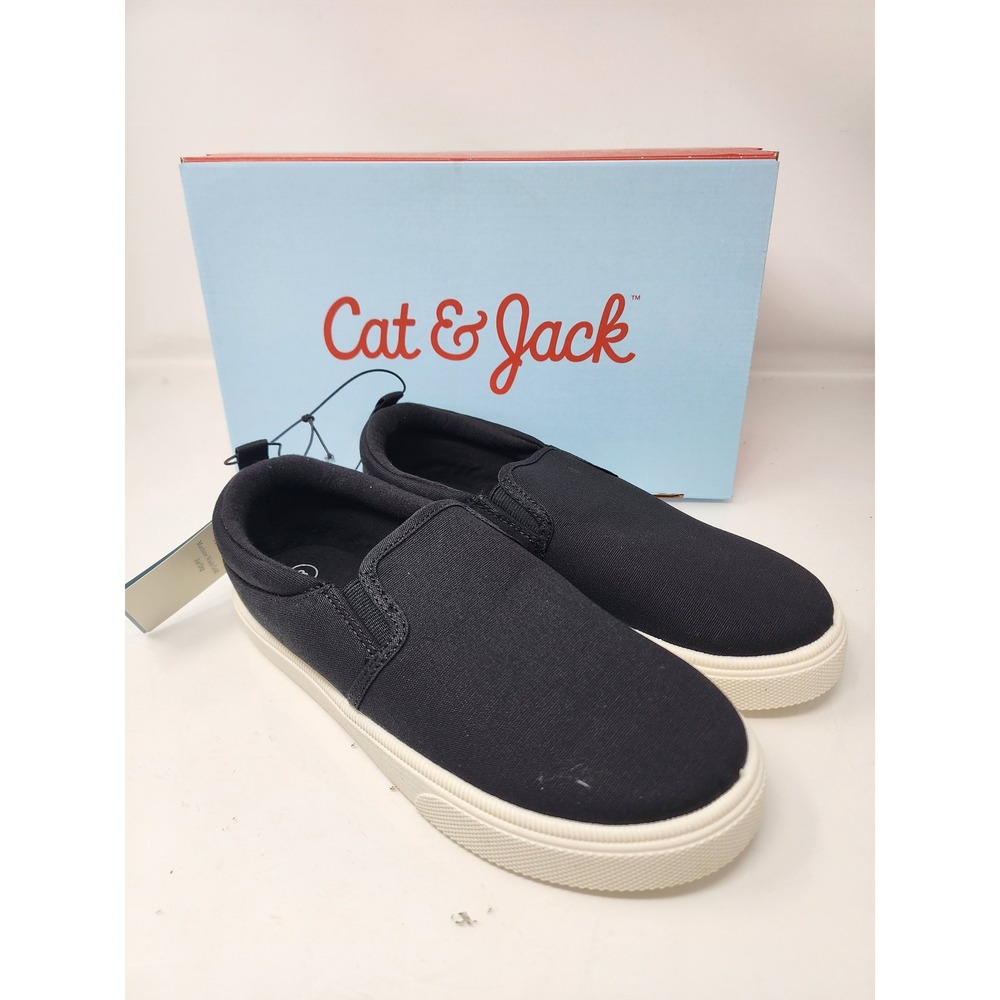 Cat & Jack Boys Hollis Slip On Sneakers Black Canvas Casual Size 3